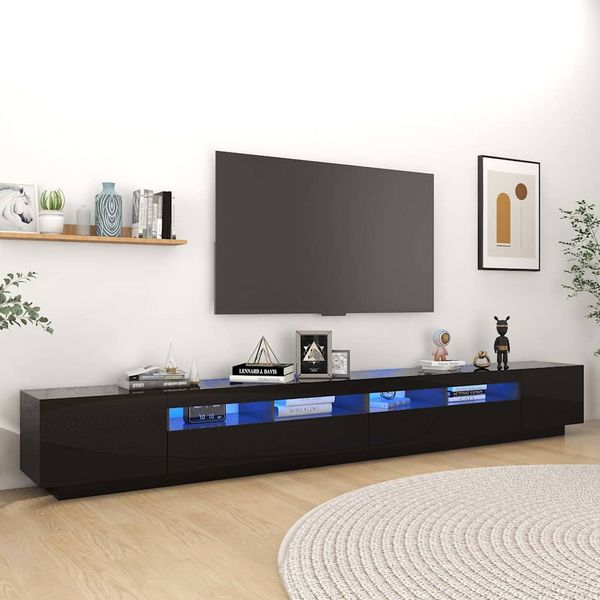 vidaXL TV skrinka s LED svetlami lesklá čierna 300x35x40 cm