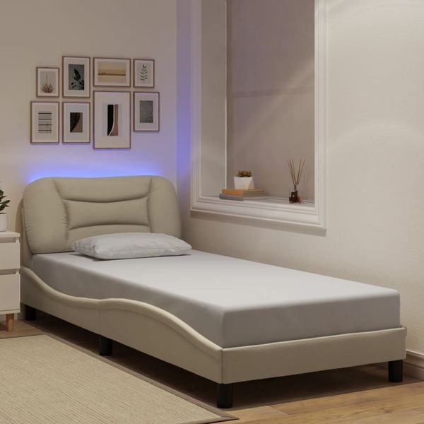 vidaXL Rám postele s LED bez matraca Hvar krémový 90x190 cm látka