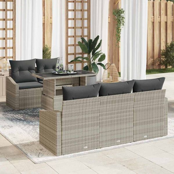 vidaXL Súprava záhradných pohoviek 6 pcs Svetlosivá polyratan