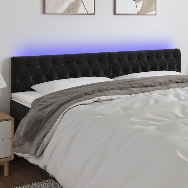 vidaXL Čelo postele s LED čierne 200x7x78/88 cm zamat