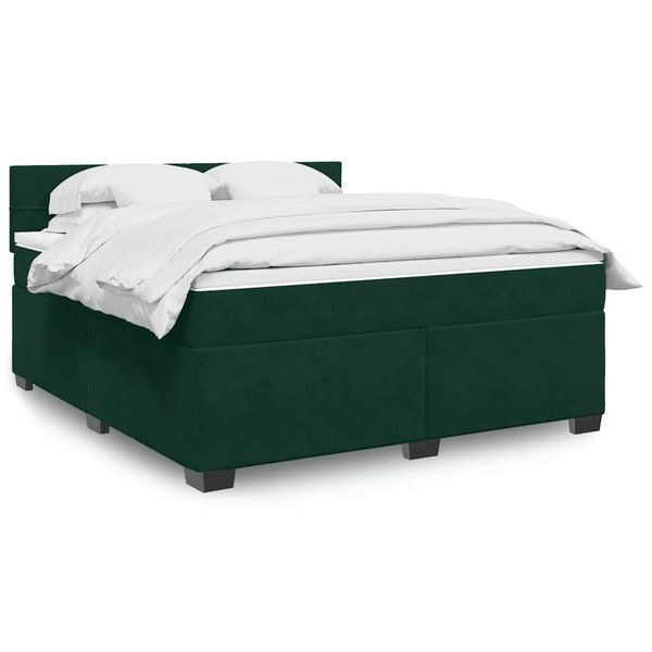 vidaXL Posteľný rám boxsping s matracom tmavozelený 180x200 cm zamat