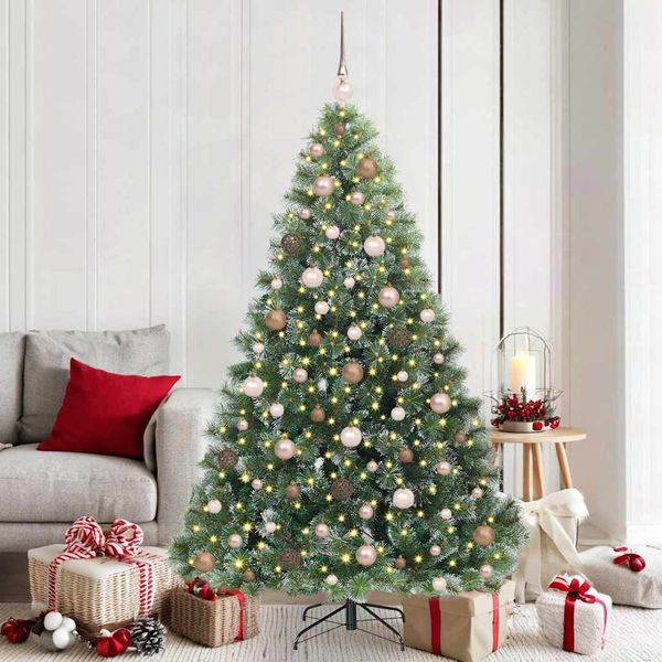 vidaXL Umelý vianočný stromček s 300 LED-i Zelená 180 cm PE a PVC