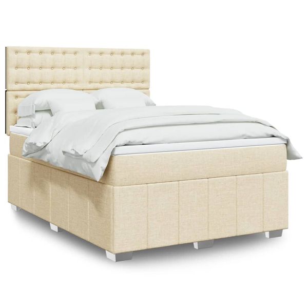 vidaXL Posteľný rám boxspring s matracom krémový 140x200 cm látka
