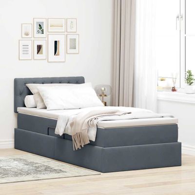 vidaXL LED úložná posteľ s matracom Tmavosivá 90 x 190 cm Zamat