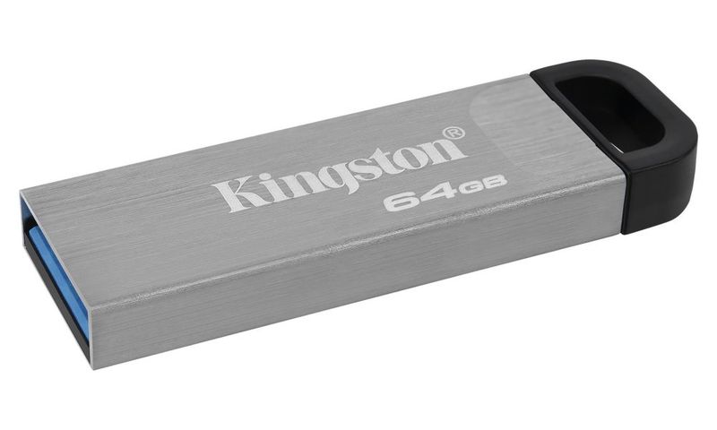 64GB Kingston USB 3.2 (gen 1) DT Kyson Flashdisk, 64GB, USB 3.2 Gen1, kovový, černo-strebrný
