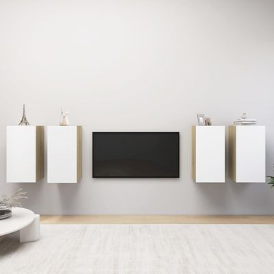 vidaXL TV skrinky 4 ks biele a dub sonoma 30,5x30x60 cm drevotrieska
