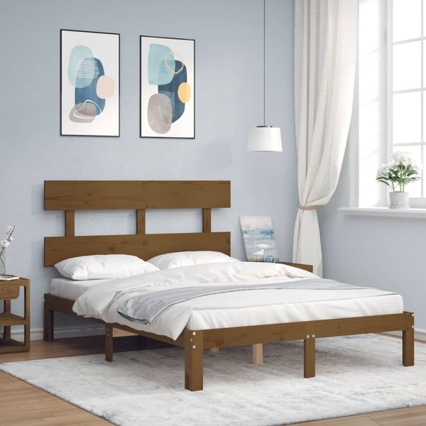 vidaXL Rám postele s čelom medovohnedý 140x190 cm masívne drevo