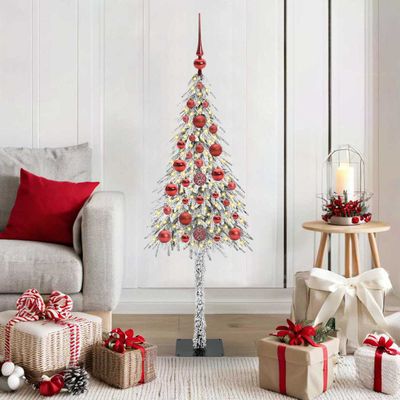 vidaXL Vianočný stromček s 150 LED-i Biela 120 cm PE a oceľ