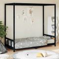 vidaXL Rám detskej postele čierny 90x200 cm masívna borovica
