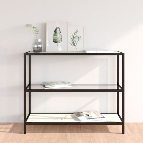 vidaXL Policový regál, priehľadný a biely mramor 100x36x90 cm, sklo