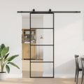 vidaXL Posuvné dvere s kovaním čierne 76x205 cm ESG sklo