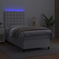 vidaXL Boxspring posteľ s matracom a LED biela 90x190 cm umelá koža