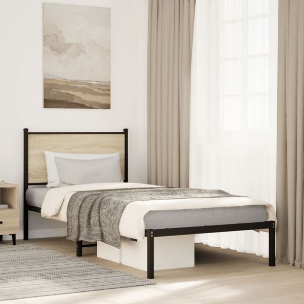 vidaXL Kovový posteľný rám bez matraca, dub sonoma 90x190 cm