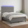 vidaXL Posteľ boxsping s matracom a LED tmavosivá 140x200 cm látka