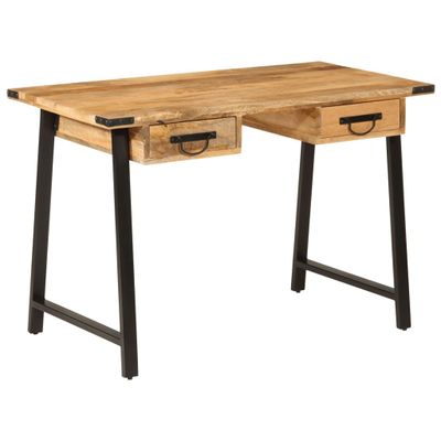 vidaXL Stolík so zásuvkami 105x55x70 cm mangovníkový masív a železo