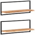 vidaXL Nástenné police 2 ks 100x24x35 cm akáciový masív a oceľ