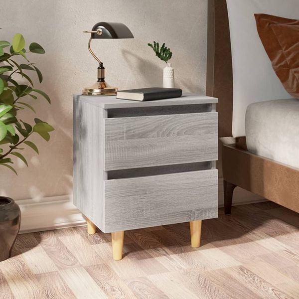 vidaXL Nočné stolíky nohy z masívneho dreva 2ks sivé sonoma 40x35x50cm