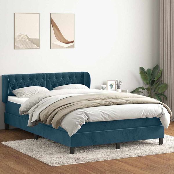 vidaXL Posteľný rám boxsping s matracom tmavomodrý 160x220 cm zamat