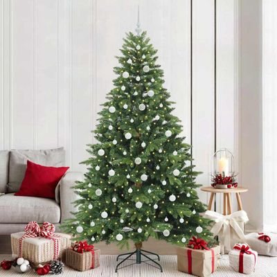 vidaXL Umelý vianočný stromček s 300 LED-i Zelená 210 cm PE a PVC