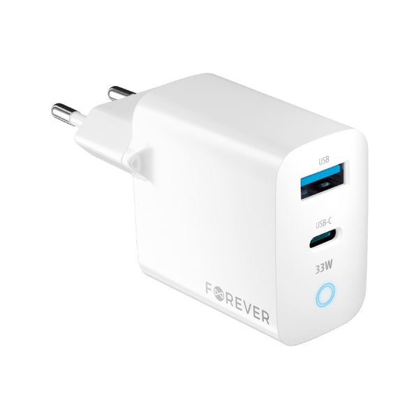 Nabíjačka Forever TC-06-33AC GaN PD QC 1x USB-C 1x USB 33W biela