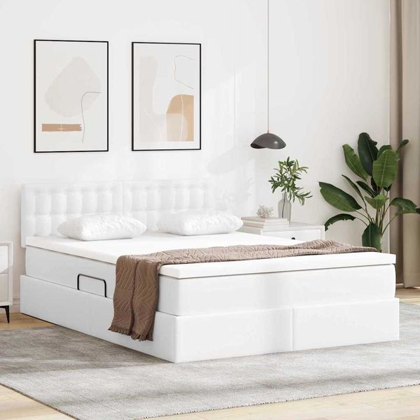 vidaXL Postel s úložným prostorem a matrací Čistá biela 140 x 190 cm