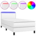 vidaXL Boxspring posteľ s matracom a LED biela 90x200 cm umelá koža