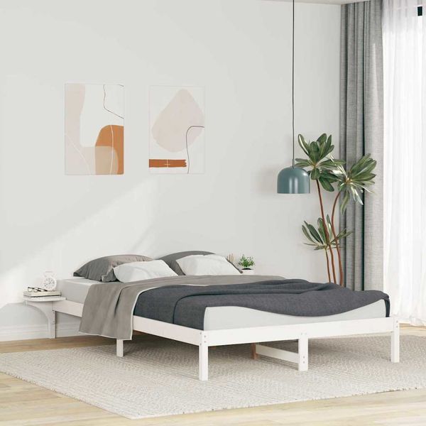 vidaXL Posteľový rám so stolíkmi Biela 160 x 210 cm