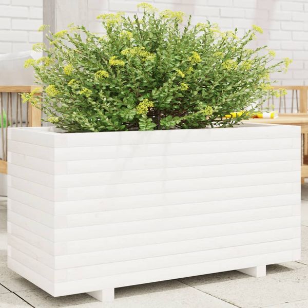 vidaXL Záhradný kvetináč biely 90x40x49,5 cm borovicový masív