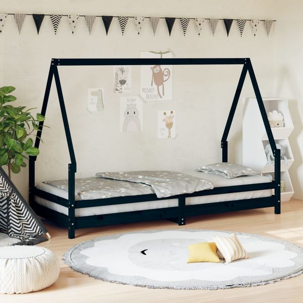 vidaXL Rám detskej postele čierny 90x200 cm masívna borovica