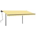 vidaXL Automaticky zaťahovacia markíza so stĺpmi 4,5x3,5 m žlto-biela