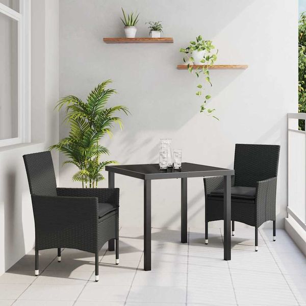 vidaXL Záhradný jedálenský set s vankúšom 3 pcs Čierna polyratan
