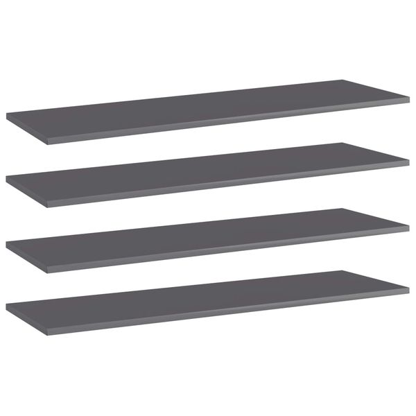 vidaXL Prídavné police 4 ks, lesklé sivé 100x30x1,5 cm, drevotrieska
