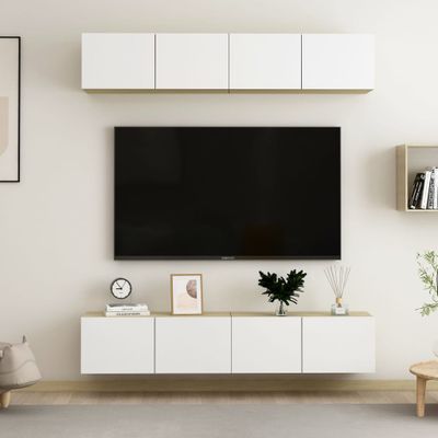 vidaXL TV skrinky 4 ks, biela+sonoma 80x30x30 cm, kompozitné drevo