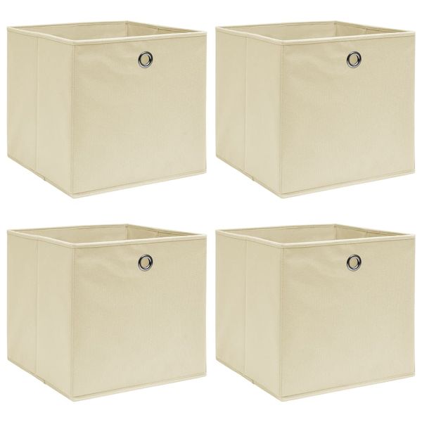 vidaXL Úložné boxy 4 ks, krémové 32x32x32 cm, látka
