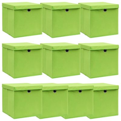vidaXL Úložné boxy s vekom 10 ks, zelené 32x32x32 cm, látka