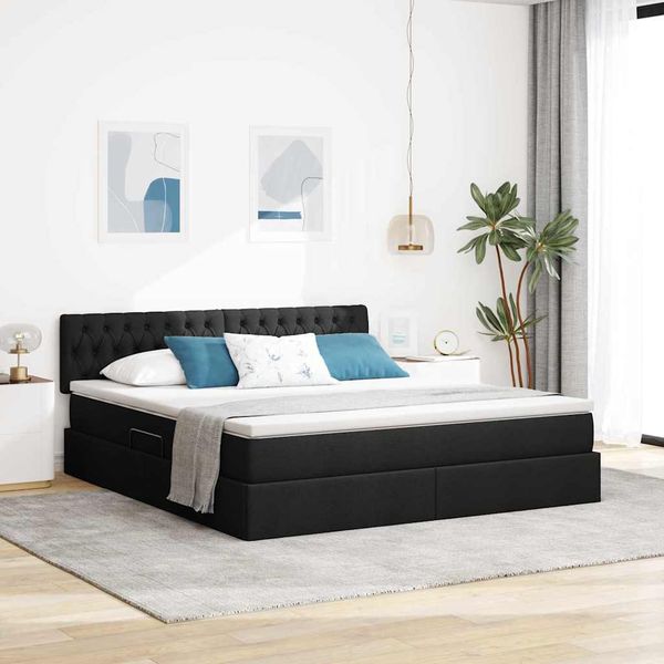 vidaXL Postel s úložným prostorem a matrací Čierna 160 x 200 cm