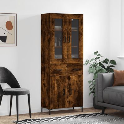 vidaXL Vysoká skrinka dymový dub 69,5x34x180 cm spracované drevo