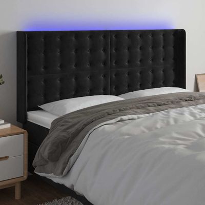 vidaXL Čelo postele s LED čierne 203x16x118/128 cm zamat
