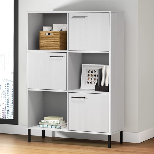 vidaXL Knižnica kovové nohy biela 90x35x128,5 cm masívne drevo OSLO