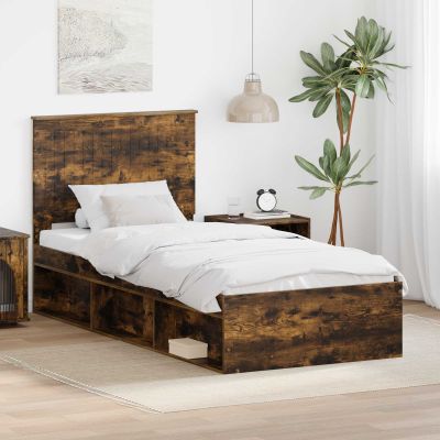 vidaXL Rám postele Dymová dub 90 x 200 cm Masívne borovicové drevo