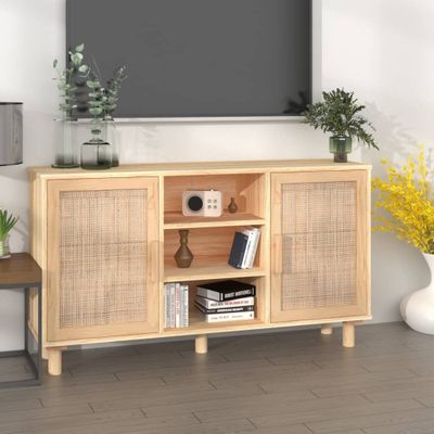 vidaXL Komoda hnedá 105x30x60 cm masívna borovica a prírodný ratan