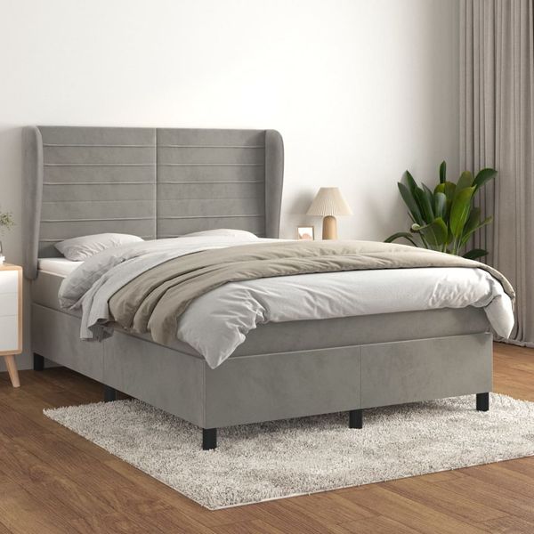 vidaXL Posteľný rám boxsping s matracom bledosivý 140x200 cm zamat