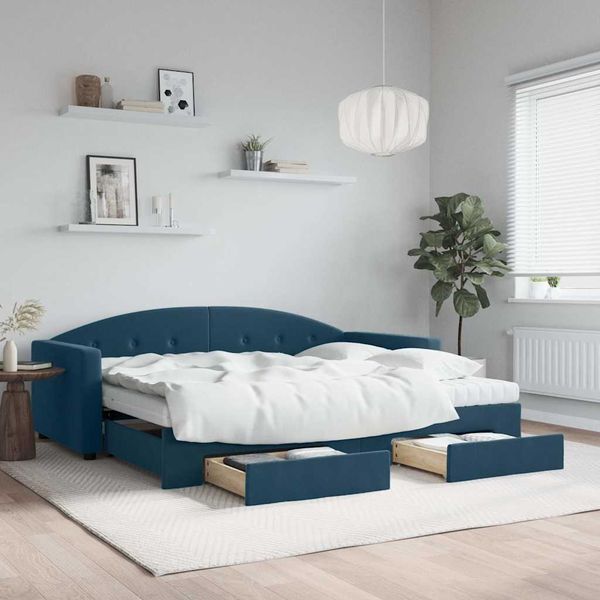 vidaXL Rozkladacia denná posteľ so zásuvkami modrá 90x200 cm zamat
