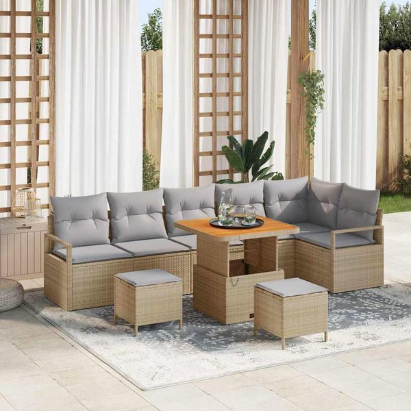 vidaXL Súprava záhradných pohoviek s vankúšom 9 pcs Béžová Poly ratan