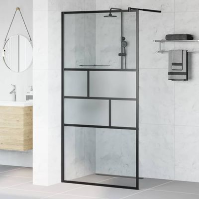 vidaXL Stena walk-in sprchy Čierna 100 x 195 x 0,5 cm Sklo a hliník