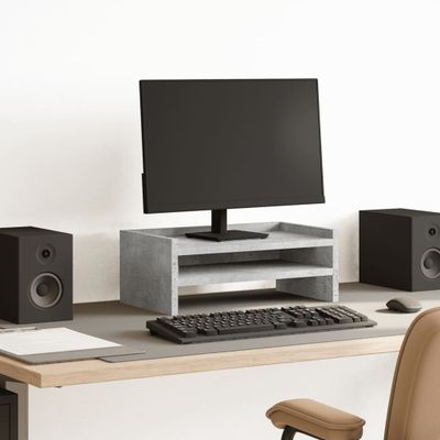 vidaXL Stojan na monitor betónovo-sivý 42x24x16 cm drevotrieska