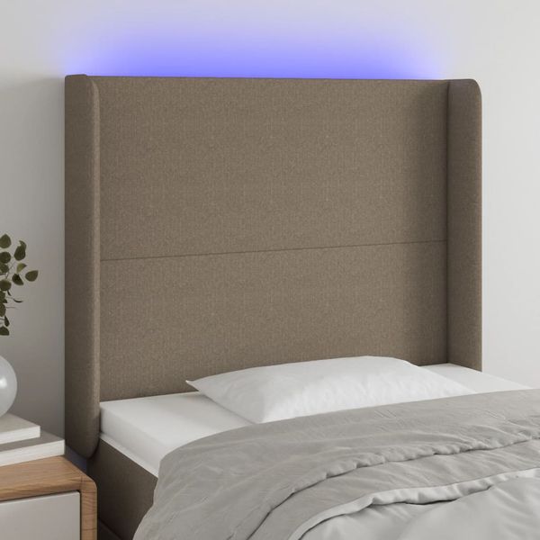 vidaXL Čelo postele s LED sivohnedé 83x16x118/128 cm látka