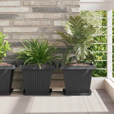 vidaXL Štvorcový črepník na kvety 6 pcs Čierna 33 x 33 x 26 cm Plast