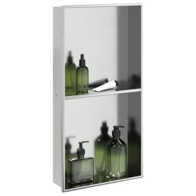vidaXL Výklenok do sprchy brúsený strieborná 32x62x9 cm nerezová oceľ