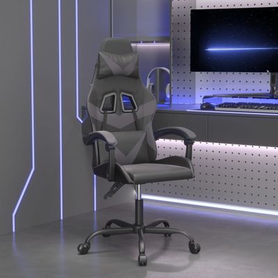 vidaXL Otočná herná stolička čierna a sivá umelá koža